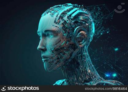 Humanoid head technology future Illustration Generative AI