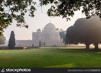 Humayun&rsquo;s Tomb in the morning mist, New Delhi, India.