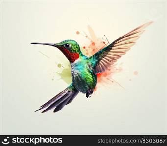 Humming bird hovering isolated on white background. Generative AI