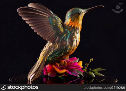 Hummingbird sitting on the flower. Generative AI 