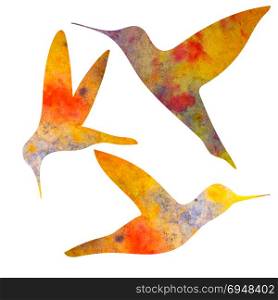 Hummingbirds Silhouette. watercolor illustration. isolated on white. Hummingbirds Silhouette. watercolor illustration. isolated on white background. For postcards, decoration