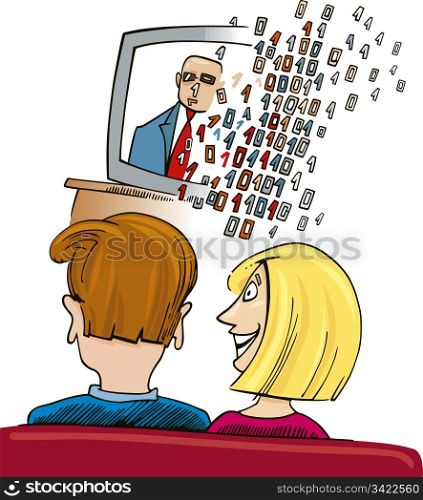 Humorous illustration of Couple watching Digital Television
