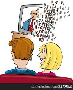 Humorous illustration of Couple watching Digital Television
