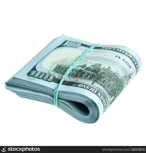 Hundred dollar bills isolated over the white background
