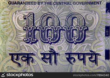 Hundred rupee written in Hindi language on Hundred rupee banknote