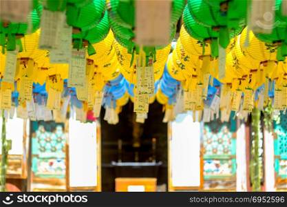 Hundreds of lanterns hanging out of the Bulguksa temple,World Heritage , Geongju South Korea.