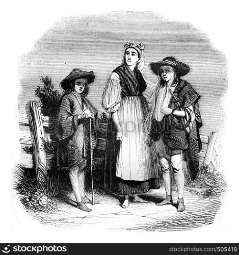 Hungarian costumes Trent China count, vintage engraved illustration. Magasin Pittoresque 1842.