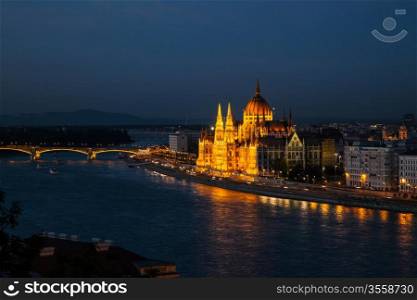 Hungarian Houses of Parliament in Budapest at the night time