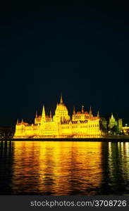 Hungarian Houses of Parliament in Budapest at the night time