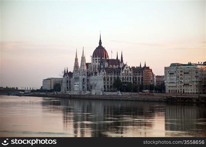 Hungarian Houses of Parliament in Budapest in the early morning