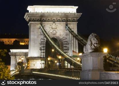 Hungarian landmark, Budapest Chain Bridge night view. Long exposure.