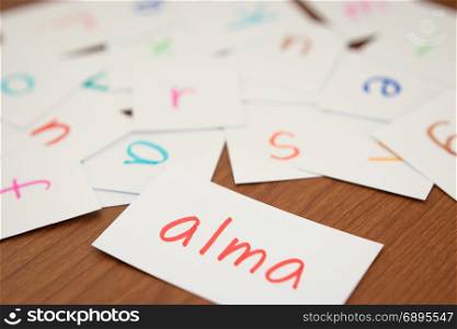 Hungarian; Learning the New Word with the Alphabet Cards; Writing APPLE
