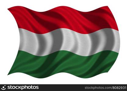 Hungarian national official flag. Patriotic symbol, banner, element, background. Correct colors. Flag of Hungary with real detailed fabric texture wavy isolated on white 3D illustration