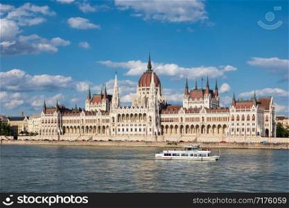 Hungarian Parliament Building along river Danube, seat of National Assembly of Hungary. Parliament Building along river Danube, seat National Assembly of Hungary