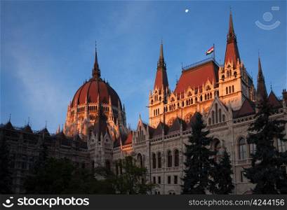 Hungarian Parliament building in Budapest in the early morning
