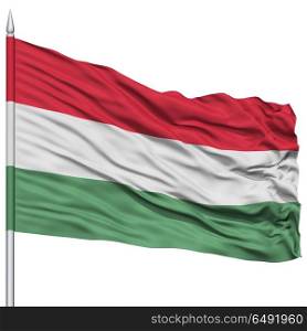 Hungary Flag on Flagpole , Flying in the Wind, Isolated on White Background