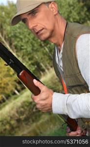 Hunter with a shotgun