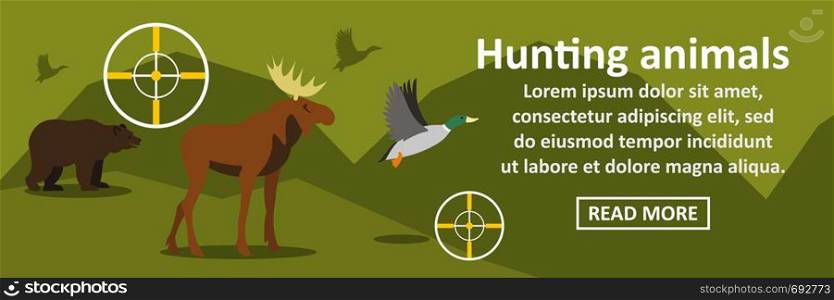 Hunting animals banner horizontal concept. Flat illustration of hunting animals banner horizontal vector concept for web. Hunting animals banner horizontal concept
