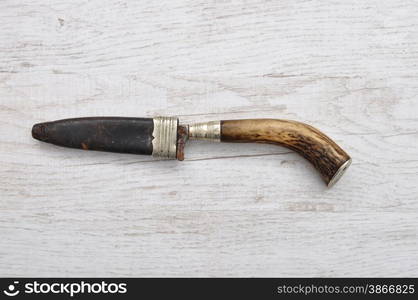 Hunting knife with leather sheath