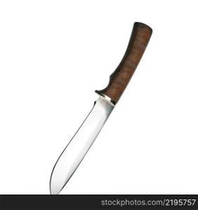 Hunting knife with wooden haft isolated on the white. Hunting knife with wooden haft