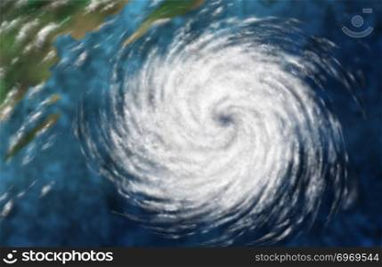 Hurricane as a dangerous natural disaster weather system off an ocean coast in a 3D illustration style.