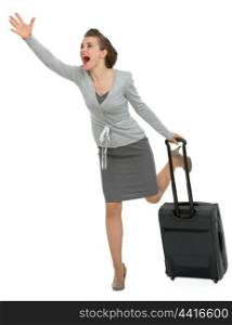 Hurry traveling woman with suitcase