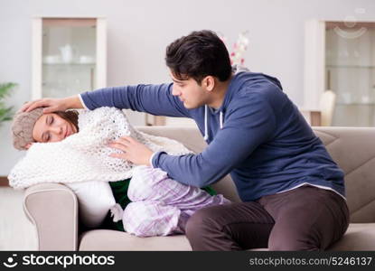 Husband caring for sick wife