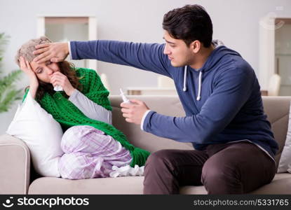 Husband caring for sick wife