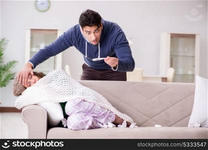 Husband caring for sick wife