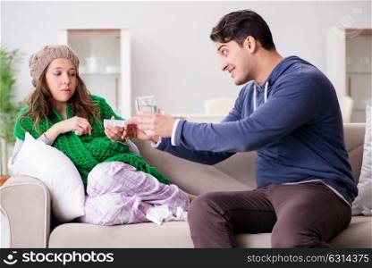 Husband caring for sick wife