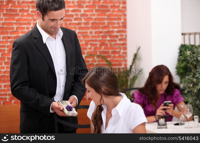 Husband giving wife present