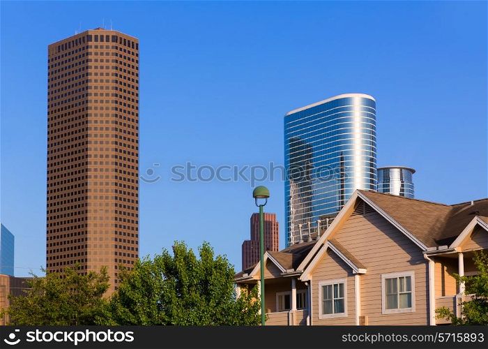 Huston skyline from wooden houses Texas US USA