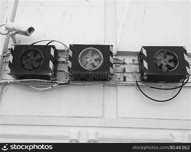 HVAC device detail. An heating ventilation and air conditioning device in black and white