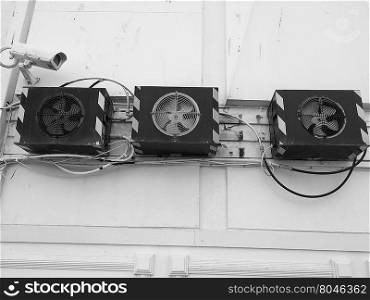 HVAC device detail. An heating ventilation and air conditioning device in black and white
