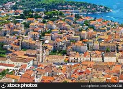 Hvar old town center aerial view, Dalmatia, Croatia