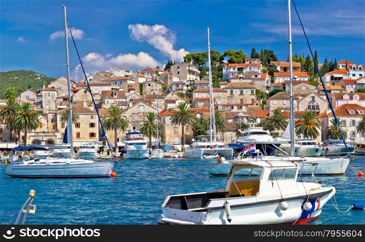 Hvar waterfront sailing harbor in Dalmatia, Croatia