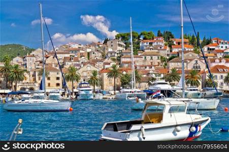 Hvar waterfront sailing harbor in Dalmatia, Croatia