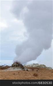 Hverir (Hverarond), the geothermal area, is a popular tourist attraction at Lake Myvatn, Krafla northeastern region of Iceland, Europe.