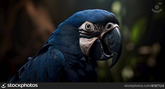 Hyacinth Macaw portrait in the nature. Generative AI.. Hyacinth Macaw portrait in the nature. Generative AI