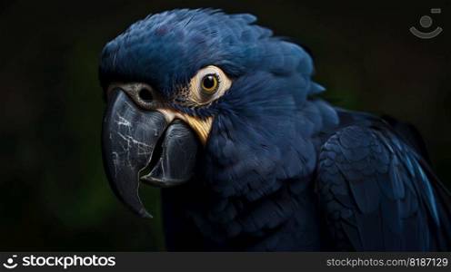Hyacinth Macaw portrait in the nature. Generative AI.. Hyacinth Macaw portrait in the nature. Generative AI
