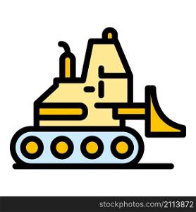 Hydraulic bulldozer icon. Outline hydraulic bulldozer vector icon color flat isolated. Hydraulic bulldozer icon color outline vector