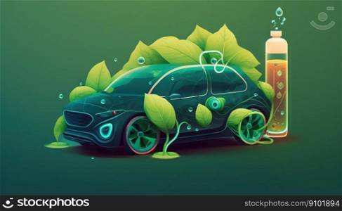 Hydrogen powered car conceptual illustration. Generative AI.. Hydrogen powered car conceptual illustration. Generative AI