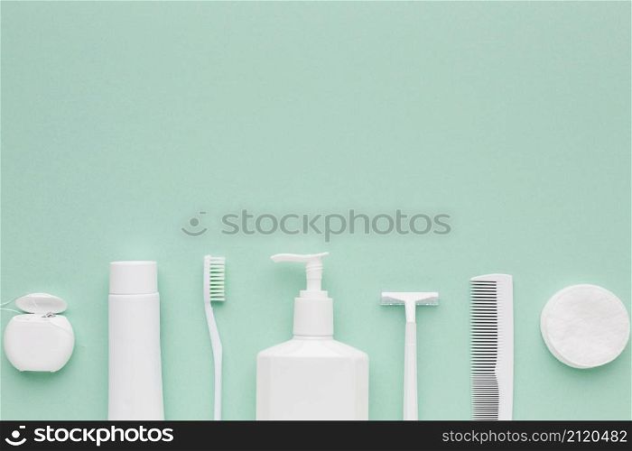 hygiene products arrangement copy space