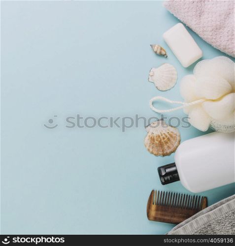 hygiene supplies blue background