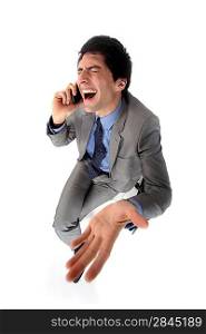 Hysterical businessman on the phone