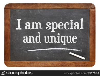 I am special and unique - positive affirmation words on a vintage slate blackboard