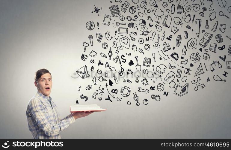 I have just came to know. Young emotional guy with opened book in hands