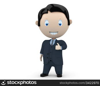 I like it! Social 3D characters: happy smiling businessman in suit showing big finger. New constantly growing collection of expressive unique multiuse people images. Concept for social like illustration. Isolated.