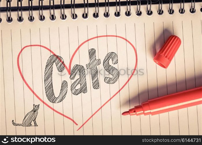 I love cats message on paper with a brush