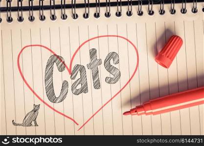 I love cats message on paper with a brush